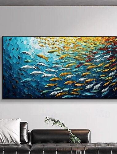  håndmalt blått hav verden flerfarget tropisk fiskeolje maleri håndlaget 3d fiskeolje maleri moderne marine sjølandskap maleri natur dekor vertikal kunstverk undervannsskue oljemaleri