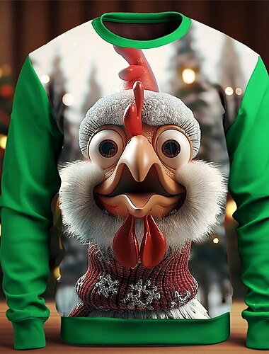  Jul Herre 3D-utskrift 3D 3D-tegneseriefigur Gensere Genser Genser Langermet Genser Crew-hals 3D Morsom 3D-utskrift Fest Jul Nyttår Crewneck 3D-utskrift 3D Vinter Vår & Vinter
