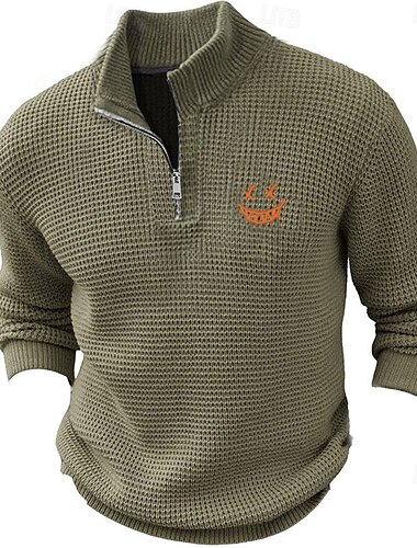  Herren Pullover Zip Pullover Reißverschluss Polo-Pullover Reißverschlusskragen Retro Vintage Brautkleider schlicht Party-Abendgarderobe Täglich Bestickt Gestrickt Warm Langarm Herbst Winter Schwarz