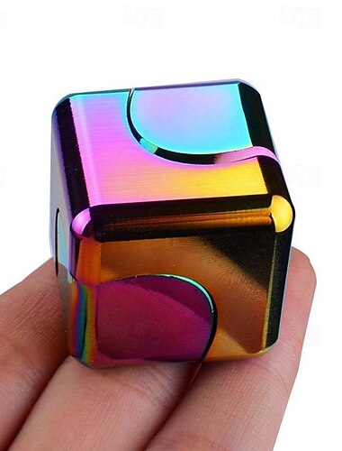  quadratischer magischer Würfel aus Metall, drehbarer Würfel, Fidget Spinner, Antistress-EDC-Fingerspitzenspielzeug, Regenbogen-Handspinn-Lern-Desktop-Spiel für besondere Bedürfnisse, ADHS, Autismus,