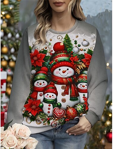  Damen Sweatshirt Pullover Polyester Schneemann Weihnachten Bedruckt Brautkleider schlicht Rundhalsausschnitt Langarm Mikro-elastisch Herbst Winter