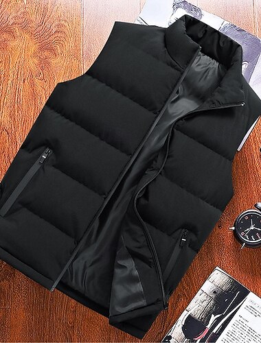 Homme Doudoune Sans Manche Gilet matelassé Gilet du quotidien Rendez-vous Vacances Mode Décontractées Automne hiver Poche Polyester Chaud Confortable Plein fermeture Éclair Col Mao Standard Noir