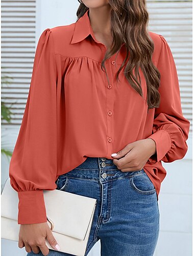 camicetta da donna camicetta signore elegante casual manica a lanterna manica a sbuffo manica lunga normale top colletto camicia lavoro nero bianco arancione azzurro autunno inverno