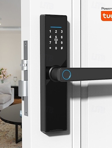  Cerradura de contraseña para puerta de madera de uso doméstico, cerradura de huella dactilar, cerradura electrónica antirrobo, cerradura de puerta inteligente Tuya