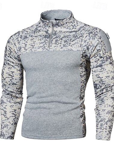  Herren T-Shirt Langarm Viertel Postleitzahl T-Shirt Muskel-T-Shirt Bodybuilding-Stretch-T-Shirt Außen Schnelltrocknend Trainieren Weich Schweißableitend Polyester camuflaje Schwarz Armeegrün Hellgrau