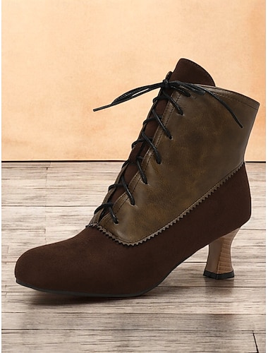  stivaletti vintage allacciati neri da donna – stivaletti in pelle retrò con tacco medio in stile vittoriano per abbigliamento casual e formale