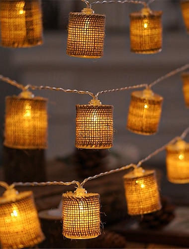  LED lysstrenger lysutløsning linnen sylinderformet nordisk design batteridrevet rom gård eller dekorasjoner batterier drevet 1 sett