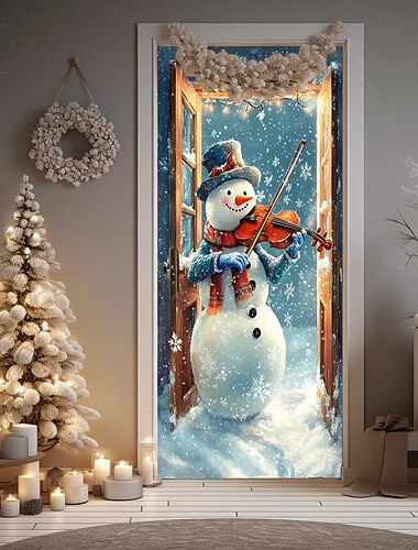 juledørdekorasjoner dørdeksler julesnømann utvendig dør billedvev dørgardindekorasjon bakteppe innendørs/utendørs dørbanner til inngangsdør gårdshus juleferie fest dekorutstyr