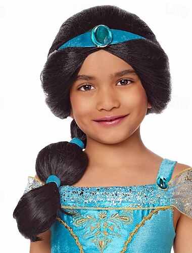  Peluca de princesa jazmín para niños, pelucas para fiesta de cosplay de Halloween