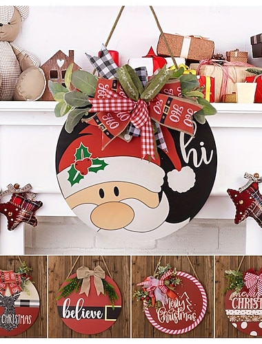  jouluseppeleen oviripustin, joulukoristeita joulujuhlien luova etuoven sisustus, joulupukin pääkilpi pihaan ja kotiin ripustus