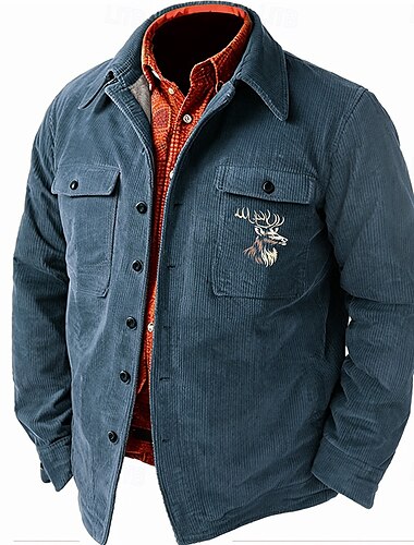  Herren Cowboy Cord Hemd Hemdjacke Overshirt Langarm Vintage Stamm Alltagskleidung Herbst Winter Umlegekragen Hemden mit Kragen Knopf 3D-Druck 2 Taschen 1pc Armeegrün Marineblau Braun