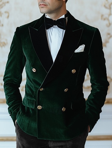  Voor heren Blazerjack Smoking Vintage Feest Flueel Lapwerk Effen Blazer Bordeaux Groen Standaard pasvorm