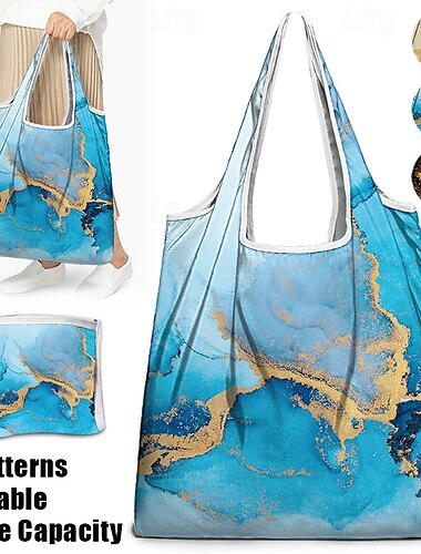  sac fourre-tout abstrait en marbre bleu et or pour femme – sac de courses écologique réutilisable avec un design artistique, parfait pour un usage quotidien et en voyage