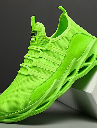 pánské neonově zelené prodyšné sportovní tenisky ze síťoviny s dutou podrážkou - lehká běžecká a sportovní obuv do tělocvičny, tréninku i běžného nošení   pánské neonově zelené prodyšné sportovní tenisky ze síťoviny s dutou podrážkou - lehká běžecká a sportovní obuv do tělocvičny, tréninku i běžného nošení