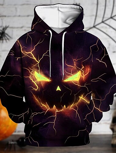  Halloween Kürbis Kapuzenshirt Pullover Halloween 3D Vordertasche Grafik Für Paar Herren Damen Erwachsene Halloween Karneval Maskerade 3D-Druck Party Festival