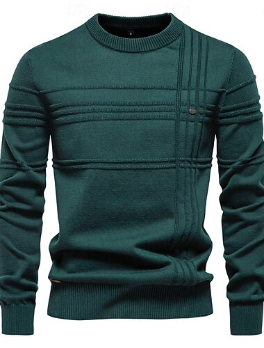  Männlich Pullover Stricken Normale Oberteile Gestrickt Einfarbig Rundhalsausschnitt Lässig Alltagstauglich Bekleidung Herbst Winter Blau Grün S M L