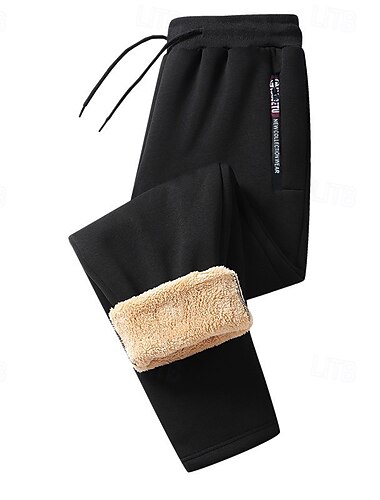  Herren Sherpa Fleecehosen Jogginghose Trainingshose Jogginghose Jogger Winterhose Kordelzug Elastische Taille Tasche mit Reißverschluss Feste Farbe Warm Casual Täglich Laufen Sport Modisch Schwarz