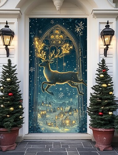  bannière de noël décorations de porte de Noël, couvertures de porte, tapisserie de porte de Noël, , décoration de toile de fond, bannière de porte intérieure/extérieure pour porte d'entrée, ferme
