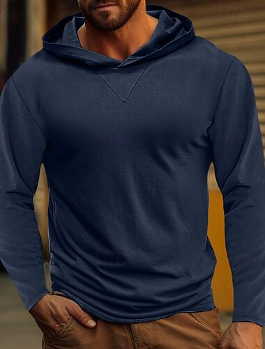  Herren T Shirt Kapuzensweatshirt Langarm Mit Kapuze Frühling Herbst Winter Einfarbig Traditionell / Vintage Mit Kapuze Outdoor Heim Sport & Outdoor Weiß Marineblau Dunkelgrau Top T-Shirt für Herren