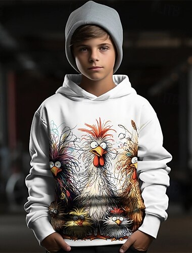 Da ragazzo 3D Pop art Animali Pulcino Felpa con cappuccio Manica lunga Primavera Autunno Di tendenza Streetwear Bambino 4-12 anni Con cappuccio Esterno Informale Giornaliero Standard
