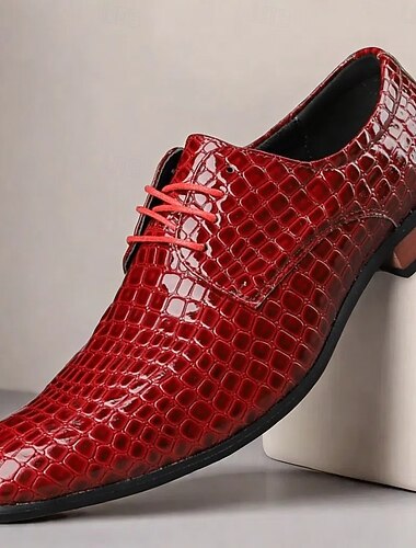  scarpe eleganti stringate da uomo con motivo coccodrillo rosso - scarpe oxford in similpelle verniciata eleganti per eventi formali e feste