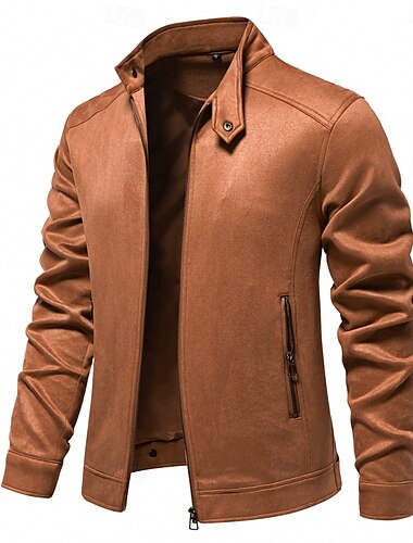  Herren Freizeitjacke Wildlederjacke Alltagstauglich Windjacke Sexy Herbst Winter Einfarbig Lässig Kragenlos Regulär Schwarz Gelb Grün Grau Jacken