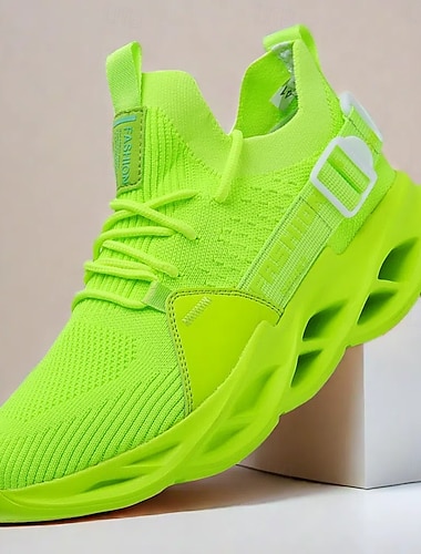  neongrønne flyknit atletiske joggesko for menn - lette pustende joggesko med unik såledesign