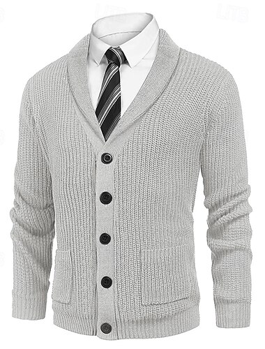  Herr Cardigan Tröja Klänning tröja Stickad tröja Ribbad Sticka Normal Knappen uppåt Sidfickor Ensfärgat Kavajslag Mode Klassisk Dagliga kläder Datum Kläder Höst vinter Militärgrön Svart S M L