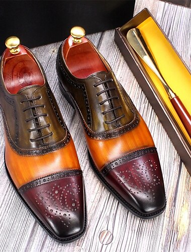  Oxford-Schuhe aus hochwertigem Rindsleder für Herren – mehrfarbige Brogue-Schnürschuhe mit Flügelkappen-Design