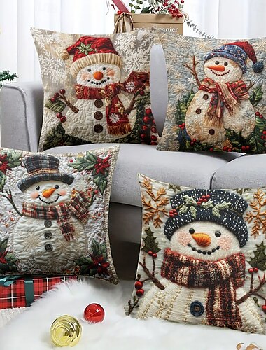  juldekorationer dekorativa slängkuddar täcka 1st quiltande snögubbe mjukt fyrkantigt kuddfodral örngott för sovrum vardagsrum soffa soffstol