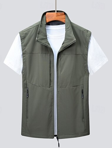  בגדי ריקוד גברים וסט Gilet אפוד דייגים וסט לטיולי הליכה יומי פגישה (דייט) חופשה אופנתי יום יומי אביב קיץ כיס פוליאסטר נוח אחיד רוכסן עומד רגיל שחור חאקי ירוק צבאי כחול כהה אֵפוֹד