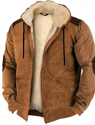  Per uomo Felpa con cappuccio a zip intera Felpa con cappuccio e zip Felpa con cappuccio in pile Blu Marrone Verde Cachi Con Cappuccio Blocco di colori Con zip Patchwork Tasca Sport & Outdoor