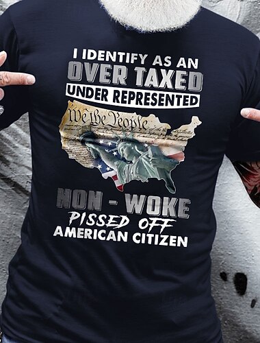  男性用 アメリカ / USA 愛国 Tシャツ ティートップ コットン１００％ 半袖 グラフィック シャツ ブラック ディープブルー 快適なTシャツ バケーション ストリート ファッションデザイナーの衣類