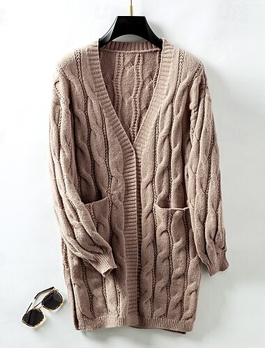  Femme Gilet Cardigan du quotidien Décontractées Couleur unie Ouvrir le devant Tricoté Texturé manche longue Hauts longs Tricoter Intérieur Travail du quotidien Marron Rouge Kaki Automne Hiver
