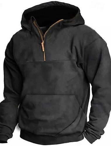  Per uomo Felpa con cappuccio Felpa con cappuccio e zip corta Nero Verde militare Blu marino Cachi Grigio chiaro Con Cappuccio Semplice Tasca Frontale Sport & Outdoor Quotidiano Ferie Poliestere