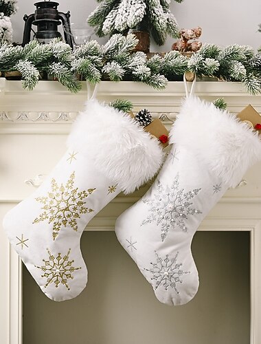  bas de Noël avec flocons de neige en velours et perles, nouveaux bas de Noël en peluche créatifs, porte-cadeaux festifs