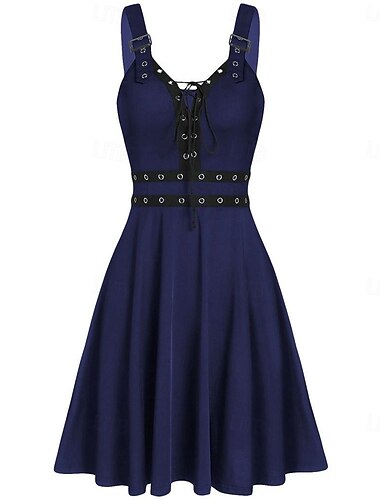  Punk & Gothic Cocktailkleid Vintage-Kleid Kleid Maskerade Gothic Mädchen Damen Halloween Karneval Maskerade Halloween Abschlussball Festival Erwachsene Kleid