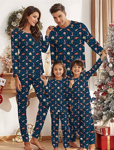  Juletrær Familiejule pyjamas Nattøj Herre Dame Gutt Jente Familiematchende antrekk Søt Voksen Barne Jul Nytt År julaften Jul Feriereise Hjemmeklær Topp Bukser
