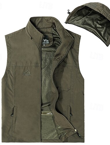  בגדי ריקוד גברים וסט Gilet אפוד דייגים וסט לטיולי הליכה יומי פגישה (דייט) חופשה אופנתי יום יומי קיץ & אביב כיס מכסה המנוע הניתן להסרה פוליאסטר נוח אחיד רוכסן עם קפוצ'ון רגיל