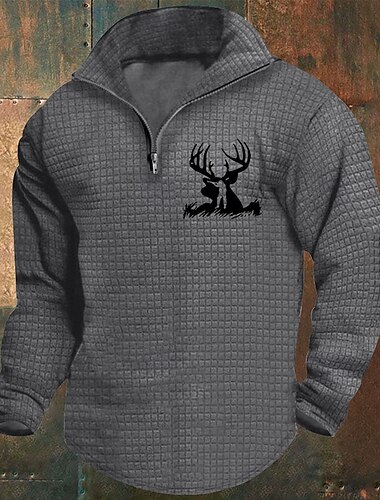  Herren Waffel-Sweatshirt Sweatshirt Pullover Sweatshirt mit Viertelreißverschluss Weiß Wein Armeegrün Khaki Hellgrau Troyer Halber Reißverschluss Graphic Bedruckt Bedruckt Viertel Postleitzahl