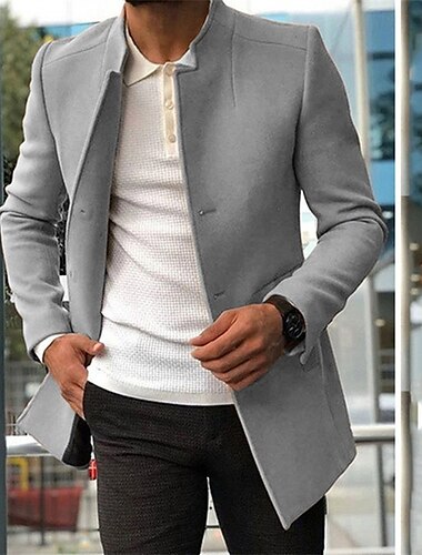  Herren Peacoat Trenchcoat Täglich Urlaub Herbst Winter Polyester warm Oberbekleidung Bekleidung Modisch Klassisch Glatt Tasche Ständer Einreihiger Verschluss