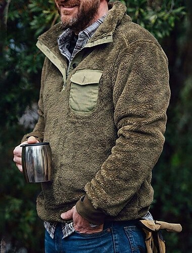  Per uomo Felpa Di pile Verde militare Verde Grigio chiaro Verde chiaro Colletto Mao Color Block Collage Tasche Sportivo Giornaliero Per eventi Streetwear Essenziale Informale Autunno inverno