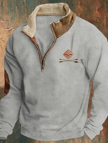  Herre Sweatshirt Kvart lynlås sweatshirt Sort Navyblå Brun Grå Halv lynlås Farveblok Ko Patchwork Sport & Udendørs Daglig Ferie Årgang Basale Afslappet Efterår vinter Tøj Hættetrøjer Sweatshirts
