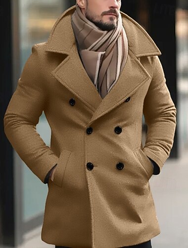  Herren Wintermantel Peacoat Trenchcoat Outdoor Freizeitskleidung Herbst Winter Polyester warm Oberbekleidung Bekleidung Modisch Strassenmode Glatt Tasche Kargen Doppelreihiger Verschluss