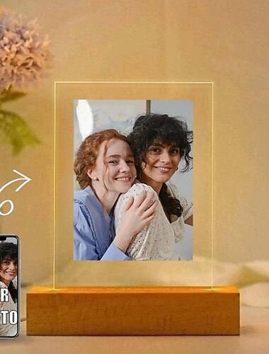  Lámpara de foto personalizada Luz de noche acrílica con foto personalizada Alimentada por USB Blanco cálido Agregue su imagen El regalo navideño perfecto para mejores amigos, amantes y familiares