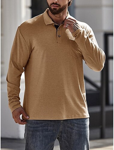  Homme POLO Tee Shirt Golf Casual Des sports Revers manche longue Mode basique Couleur unie Bouton Printemps & Automne Standard Bleu Ciel Vert Armée Gris foncé Bleu Clair Rouge rétro Abricot POLO