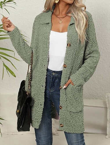  Dames Vest Elegant Modieus Dagelijks Effen Kleur Open voorzijde Gebreid Met Textuur Lange mouw Lange tops breien Werk Groen Donker Paars Herfst Winter