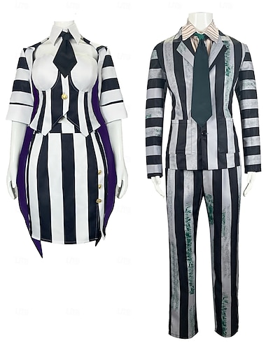  Beetlejuice Zombie Ghost Bride Lydia Deetz Couples Outfits Halloween Group Couples Costumes Adults' Men's Women's Scary Costume Party / Evening Masquerade Easy Carnival Costume