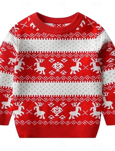 Дети Мальчики Новогодняя тематика Рождественский свитер Геометрический принт Длинный рукав Crewneck на открытом воздухе Мода Красный Осень Одежда 3-7 лет   Дети Мальчики Новогодняя тематика Рождественский свитер Геометрический принт Длинный рукав Crewneck на открытом воздухе Мода Красный Осень Одежда 3-7 лет