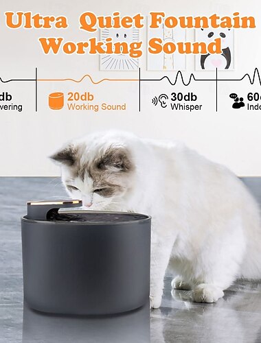 Perros Gatos Animales Pequeños de Pelo Botellas de Agua / Bebedero automático 2.4 L ABS + PC Duradero Fácil de Instalar Fuente Color sólido Negro Cuencos y Alimentación Hogar
